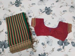 Green Stripe Saree & Blouse