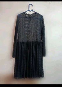 Elegant Black Lace Kurta with Red Trim