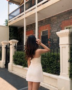 Cream Lace Trim Mini Dress