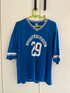 Oversized Blue Sports Division Graphic Tee