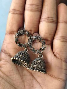 Oxidized Silver Jhumka Earrings