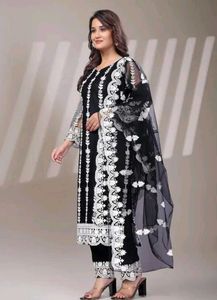 Elegant Black & White Embroidered Kurta Set