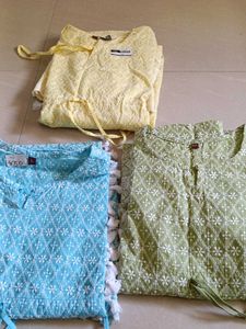 Embroidered Cotton Kurtas - Set of 3