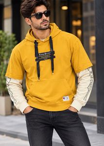 Stylish Yellow Hoodie with Contrasting Sleeves