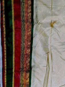 Elegant Cream Saree with Red &amp; Green Border