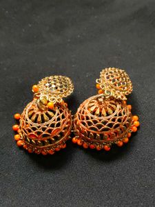 Orange Jhumka Earrings
