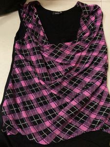 Pink Plaid Cowl Neck Top