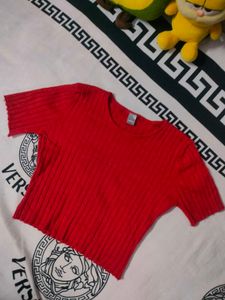 Red Ribbed Crop Top