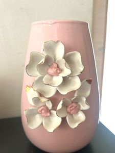 Pink Vase with White Flowers