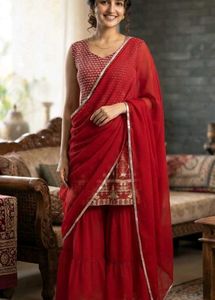 Red Embroidered Kurta Set with Dupatta