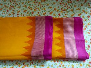 Yellow,Pink Border Crepe Saree ,