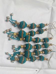 Teal & Gold Beaded Tassel Latkans
