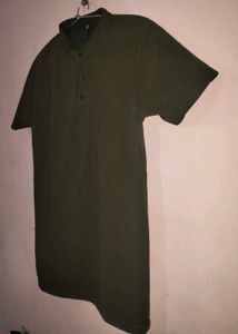 Men's Olive Green Textured Mandarin Collar Henley
