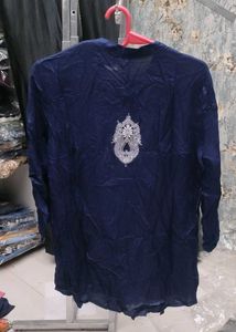 Navy Blue Embroidered Top