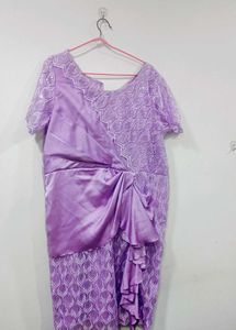 Elegant Lilac Lace &amp; Satin Dress