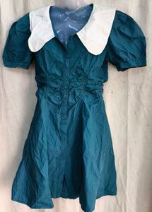 I. Teal Blue Dress with White Collar