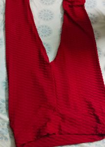 Red Textured Leggings