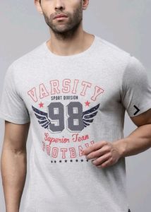 OlTypography Print Slim Fit Crew-Neck T-shirt Gray