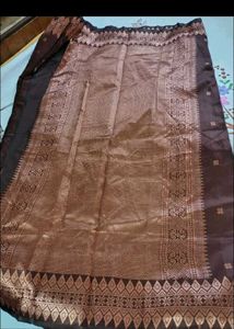 Elegant Brown Saree with Golden Border