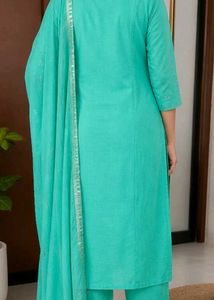Premium Mul Chanderi Kurti Pant Dupatta Suit Set.