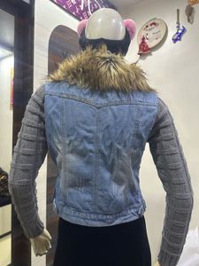 Denim Jacket with Fur Collar