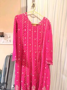 Anarkali Pink Bandhani Kurta with dupatta