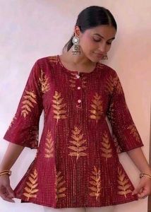 Maroon Kurta with Gold Leaf Print