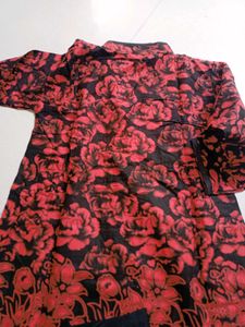 Red Floral Kurta Set with Black Pants