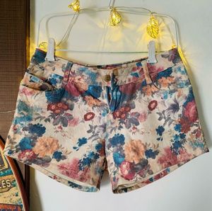 ZARA Floral Print Denim Shorts