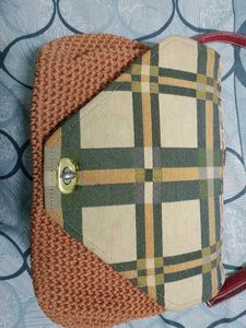 Unique Plaid & Crochet Crossbody Bag
