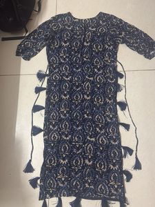 Blue Paisley Print Kurta with Tassels