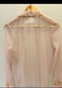 Sheer Pink Blouse with Bow Detail