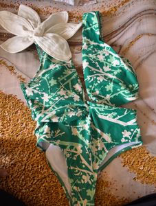 Green Floral One Piece Swimsuit with sarong