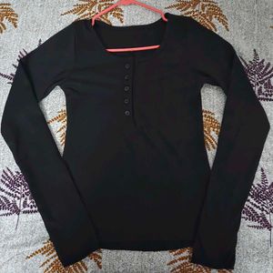 Black Long Sleeve Henley Top