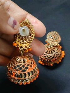 Orange Jhumka Earrings