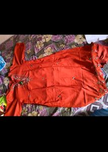 Orange Kurta set  with Embroidery