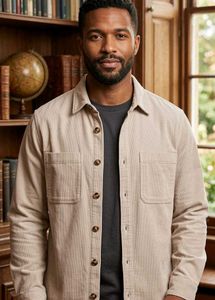 Men's Casual Beige Shacket...shirt+Jacket