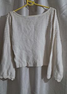Textured White Long Sleeve Top