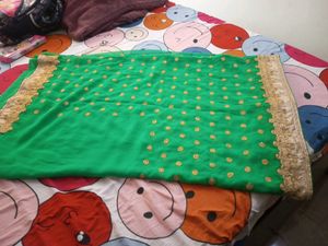 Green Saree with Golden Embroidery