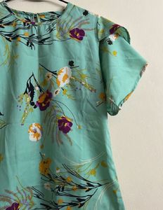 Aqua Floral Print Top