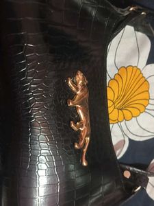 Black Croc Embossed Bag with Gold Accent