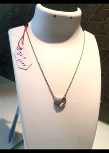 Diamond Heartshape Pandel With Chain Pure Silver 925 (Wt: 3.500gm)