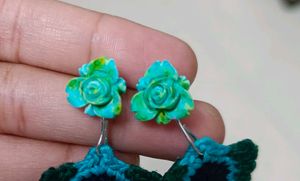 Boho Crochet Peacock Feather Earrings