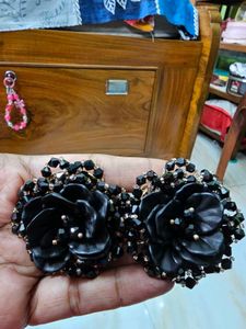 Black Floral Beaded Earrings