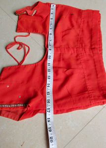 Coral -Red Embroidered Saree with Heavy Designer B