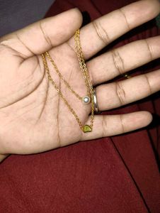 Gold Layered Necklace with Pearl and Heart