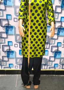 Girls Lime Green Kurta with Paijama dupatta Polk