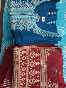 Embroidered Teal Kurta and maroon sharara set