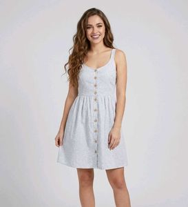 White-Blue Floral Cotton Button-Down Sundress