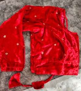 Red Velvet Blouse with Gold Embellishments